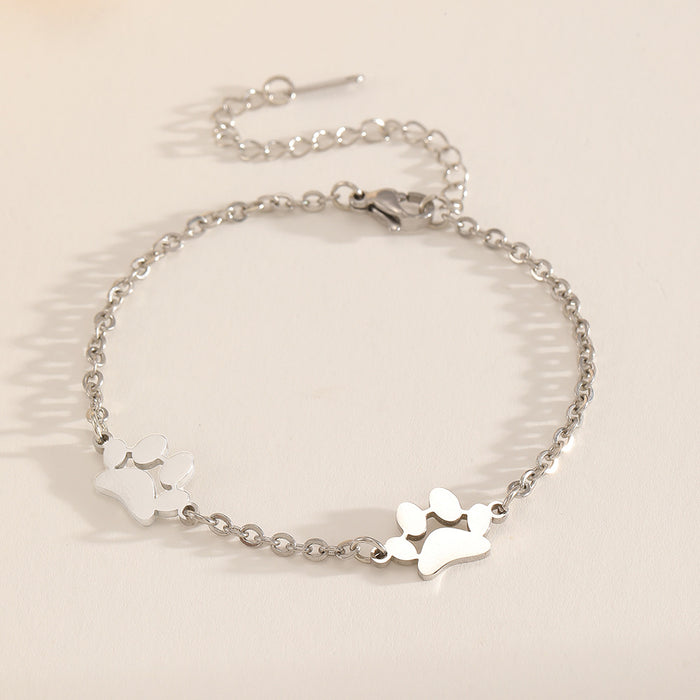 Wholesale 2pcs Stainless Steel Pet Paw Print Bracelet
