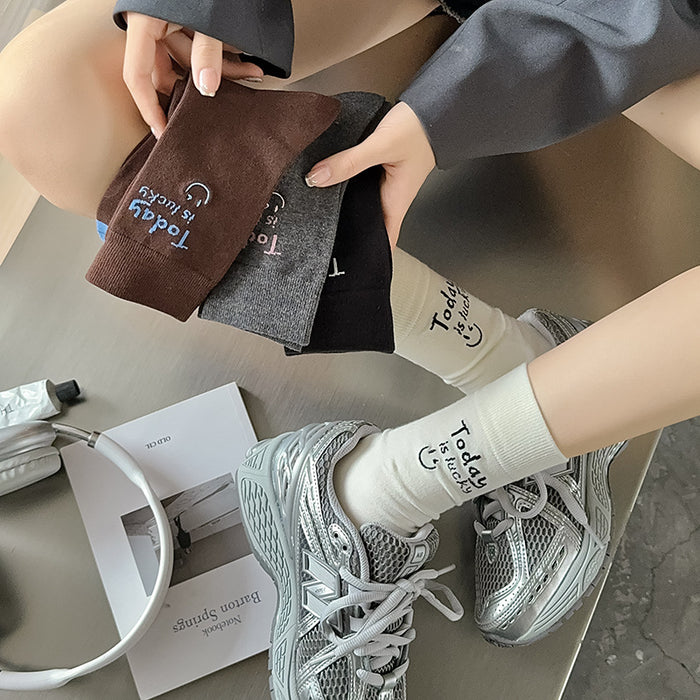 Wholesale Socks, tube socks, thin, versatile, personalized, embroidered, smiling face, letter stacking socks