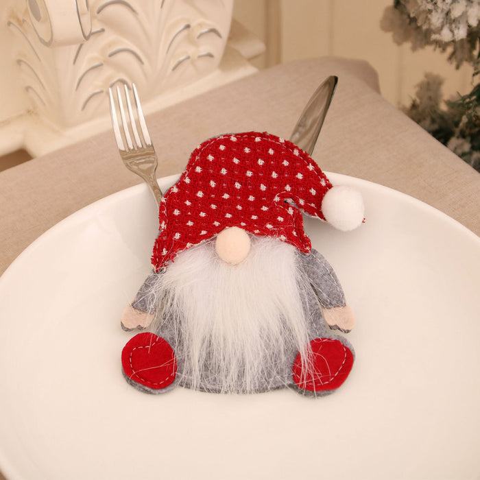 Wholesale New Dwarf Knife and Fork Set Face-less Old Man Knife and Fork Bag Rudolph Tableware Set Christmas Decoration Supplies