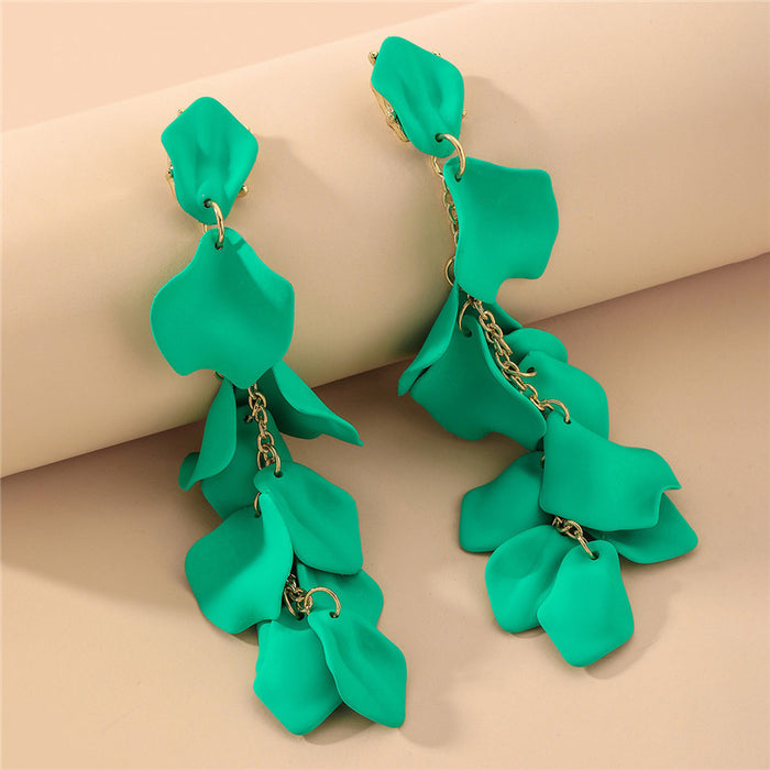 Wholesale Rose petal long tassel earrings with fashionable and elegant temperament, high-end and environmentally friendly earrings for women