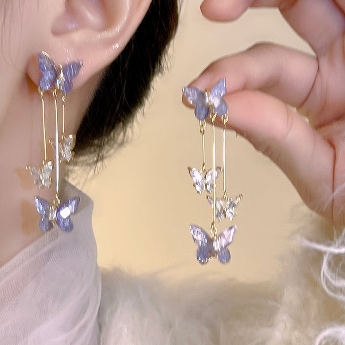 Wholesale Butterfly earrings, light luxury temperament, simple and long tassel earrings