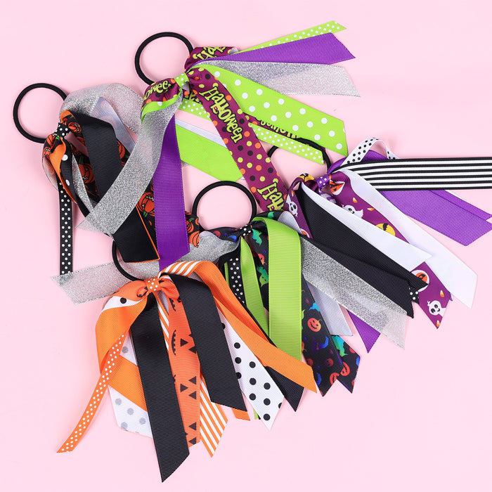 Wholesale Children' s Ribbon Hair Ring Girls  Color Split Hair Rope Pumpkin Pattern Rubber Band Hair Accessories