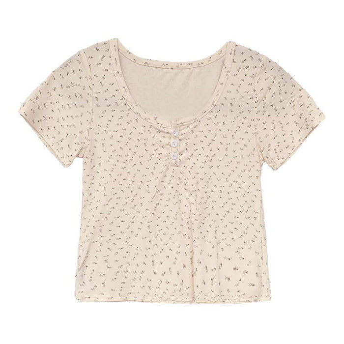 Wholesale Summer new floral short-sleeved right-shoulder crop top for women slimming and slimming bottoming