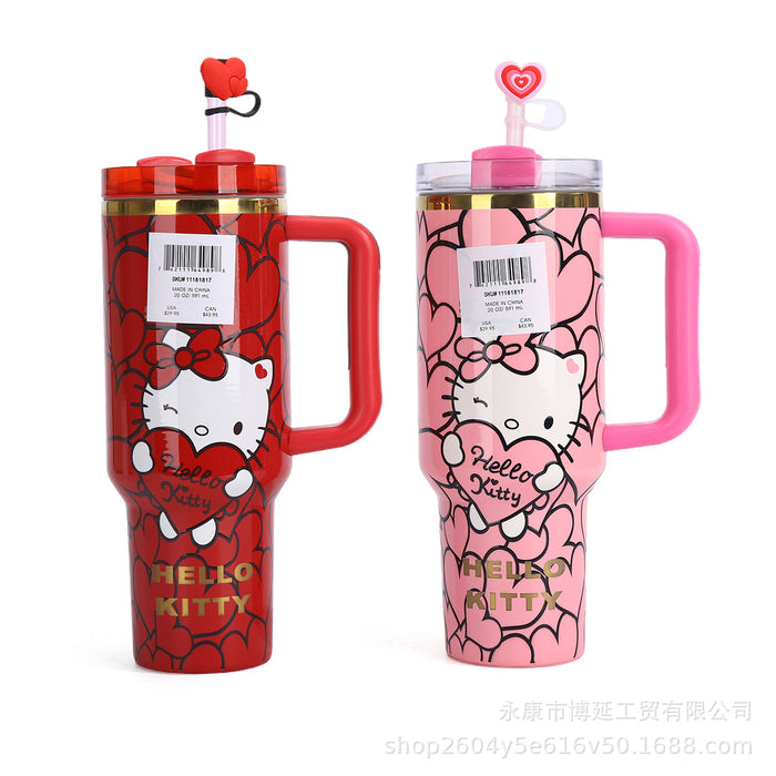 Wholesale 40oz Cute Cartoon Straw with Handle,  Portable Stainless Steel Ice Bullies Cup