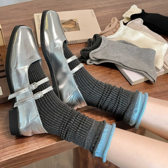 Wholesale Gray socks with color blocked double ribbed stacking socks, all season cotton, sweat absorbing