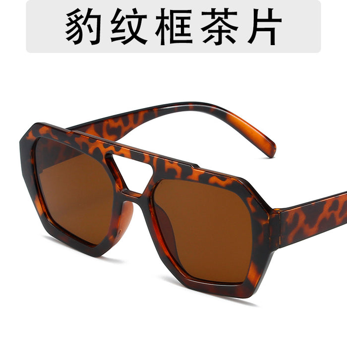 Wholesale Fashion Sunglasses Large Frame Double Beam Sunglasses Leopard Pattern Color Personalized Wearing Glasses