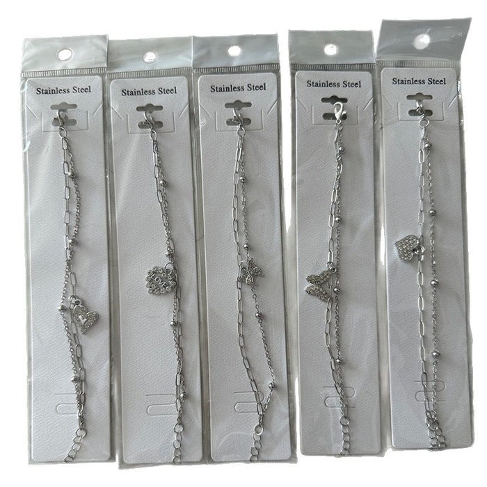 Wholesale Jewelry Double Chain Bracelet Gold Silver Diamond Pendant Bracelet