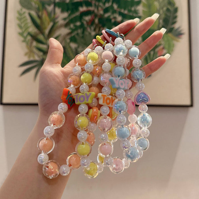Wholesale DIY Handmade Beaded Keychain Pendant with Colorful Round Beads for Students, School Backpacks, Car Keychains