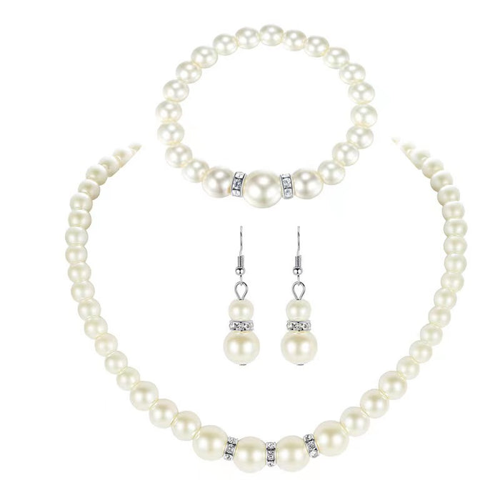 Wholesale Pearl necklace three piece set necklace light luxury niche high-end feeling bracelet jewelry accessories