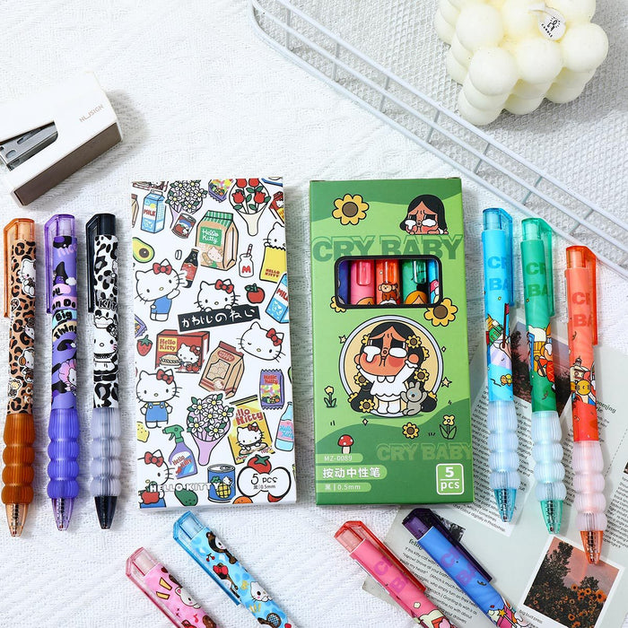 Wholesale 5pcs/set Leopard Print Style Cat Student Brush Question Pen Quick-Drying Press Gel Pen
