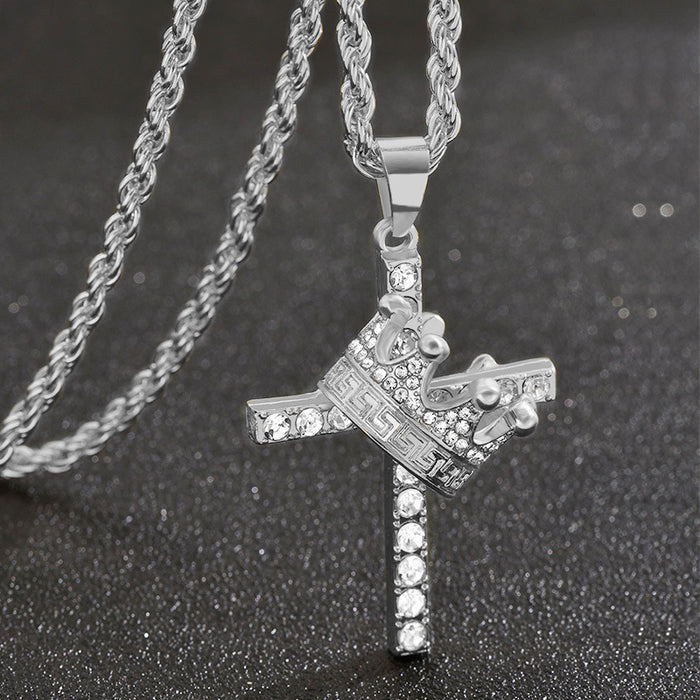 Wholesale Diamond Crown Cross Pendant Stainless Steel Necklace JDC-NE-ChengHan008