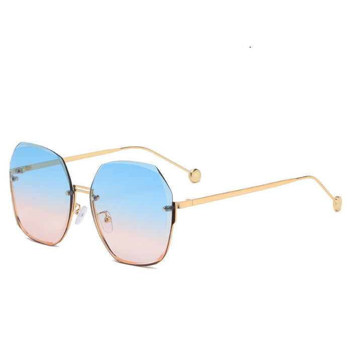 Wholesale Trendy Frameless Irregular Pc Sunglasses Pink Lens Gold Frame  UV400 Fashion Accessory