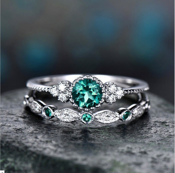 Wholesale Emerald Zircon Ring Fashion Sapphire Ring Set