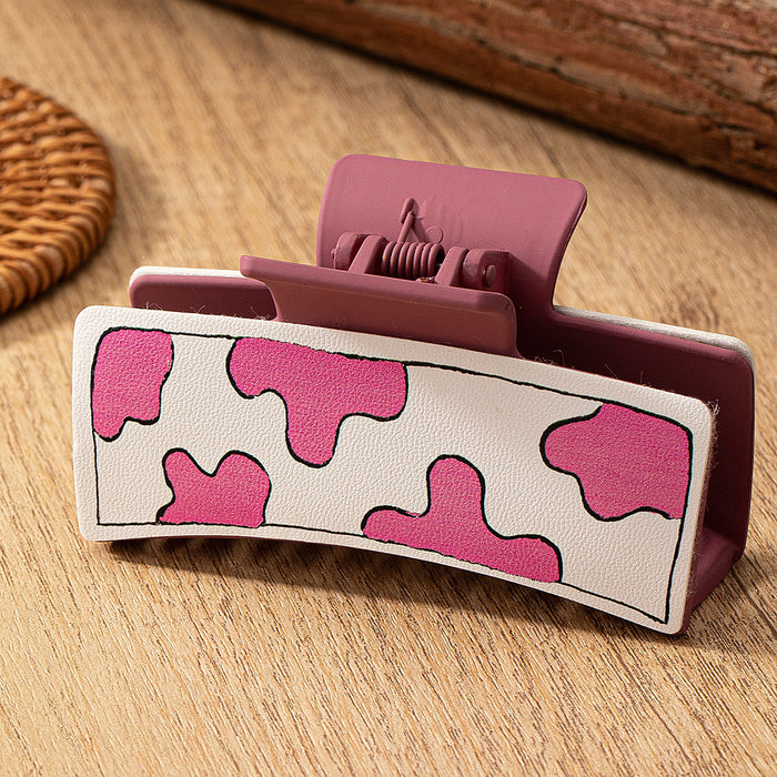 Wholesale western wind leather cow pattern acrylic hair claw clip ladies