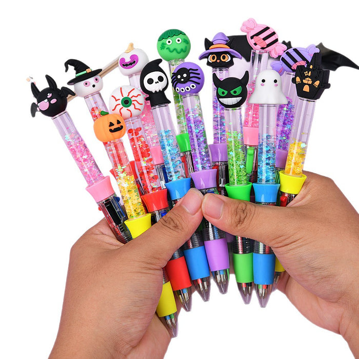 Wholesale Christmas cartoon quicksand four-color pen cute creative multi-color ballpoint pen color press pen student stationery