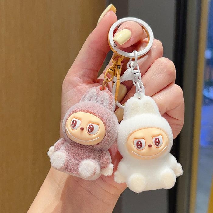 Wholesale Flocked cartoon keychain,  cute 3D figurine,  backpack accessory