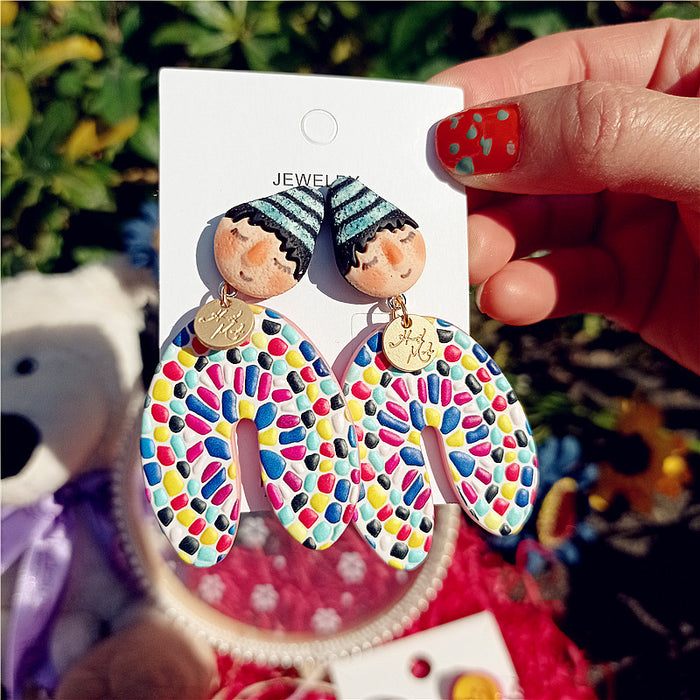 Wholesale Ethnic Style Colorful Doll Cartoon Alloy Earrings JDC-ES-Xingj028