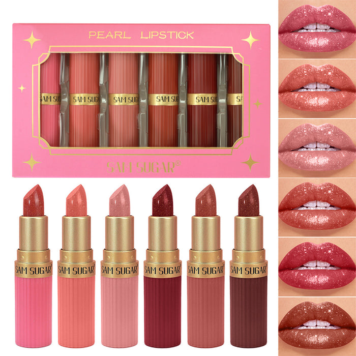 Wholesale 6 lipsticks suit makeup pearl matte lipstick not easy to fade fog face waterproof lipstick