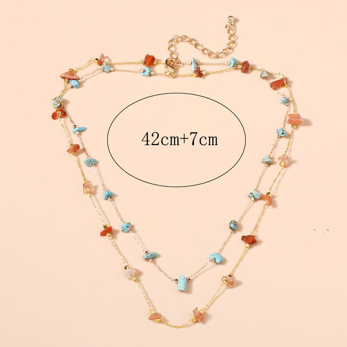 Wholesale Colorful Natural Semi-precious Stone Clavicle Chain Multi-layer Necklace for Women
