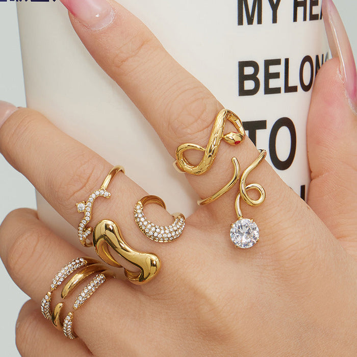 Wholesale Open Stainless Steel Ring with Fine Diamond Setting