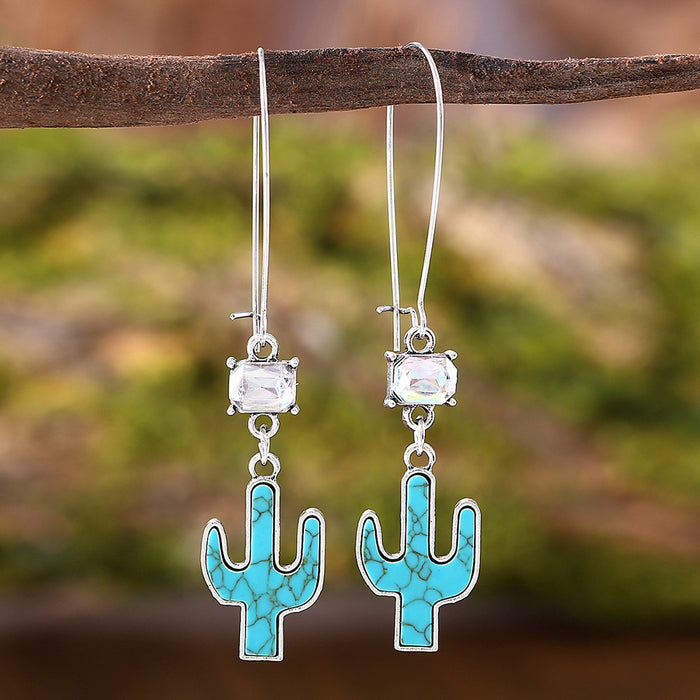 Wholesale Retro Western Style Cactus Turquoise Earrings
