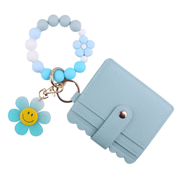 Wholesale Cartoon Sunflower Flower Card Holder Jewelry Beaded DIY Silicone Bracelet Bracelet Wallet Keychain Pendant