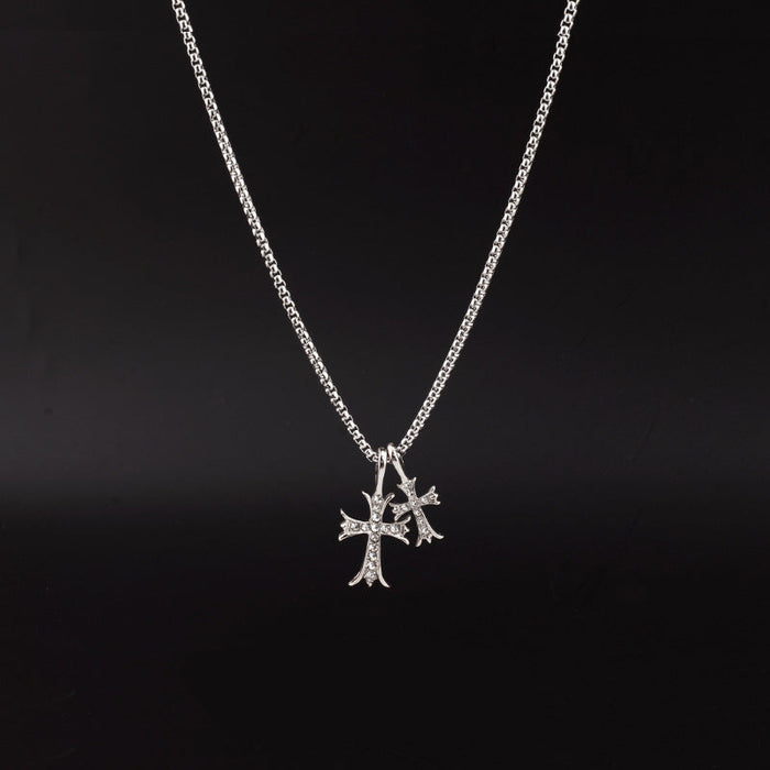 Wholesale  Full Diamond Double Cross Necklace Personality Retro  Chain  Jewelry Necklaces
