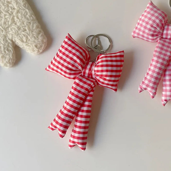 Wholesale  Simple Pink Plaid Bow Accessories Keychain