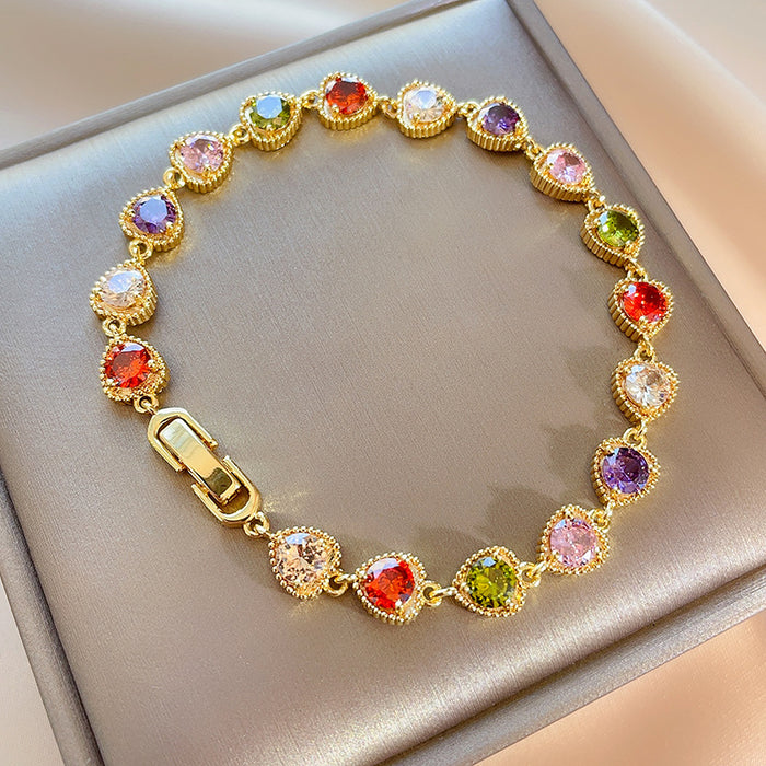 Wholesale Bracelet with colorful zircon inlaid with love, fashionable jewelry, micro inlaid with retro bracelet accessories, bracelet