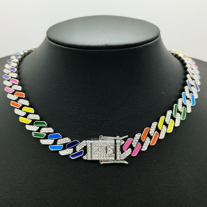 Wholesale 12mm Diamond Rainbow Cuban Chain Men's Necklace JDC-NE-XinMingcan007