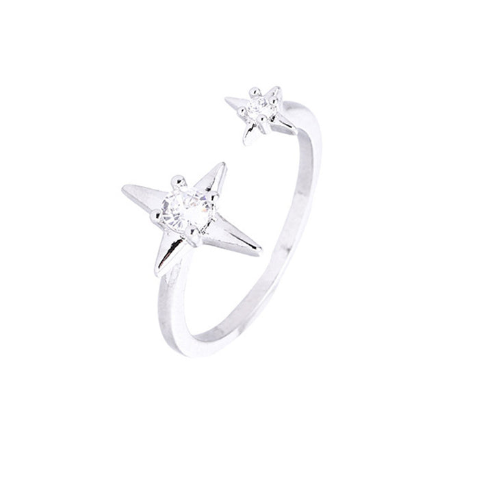 Wholesale Starry Sparkling Zircon Planetary Ring Personalized Four Star Open Finger Ring