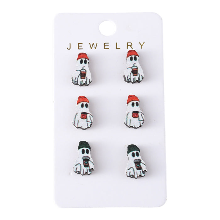 Wholesale  Coffee Ghost Earring Set Wooden  Party Earrings Earrings Holiday Gift