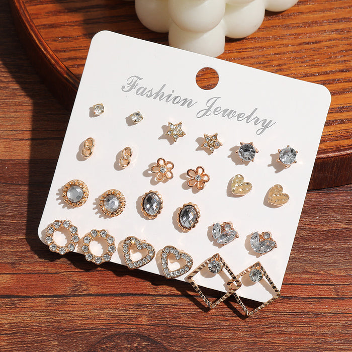 Wholesale 12 pairs of high-end diamond studded earrings, fashionable and trendy women's ear accessory set