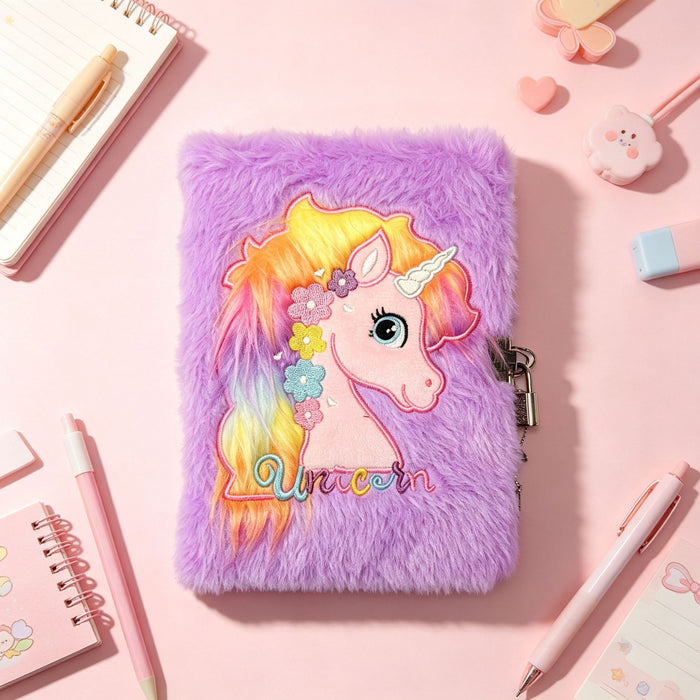 Wholesale Trendy Cartoon Unicorn Plush Notebook with Lock for Girls Teen Diary and Gift MOQ≥2