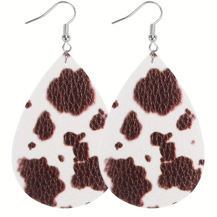 Wholesale Classic Holiday Style Leopard Print Cow Pattern Women' s Leather Earrings Double-Sided Printing Random Pattern
