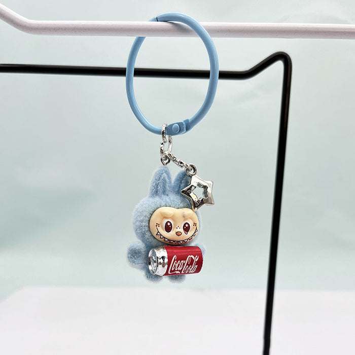 Wholesale Cute resin plush cola bottle keychain pendant plush toy doll bunny bag hanging decoration