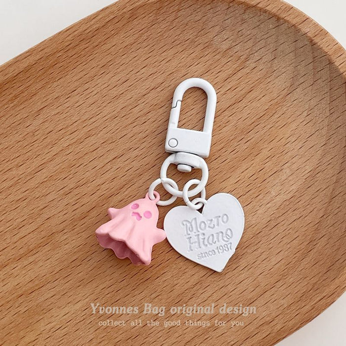 Wholesale cute little ghost love pendant pink black round buckle pendant keychain