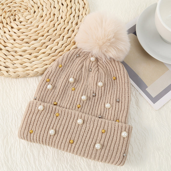 Wholesale Cotton Winter Fur Ball Pearl Rivet Beanie JDC-FH-HXL001