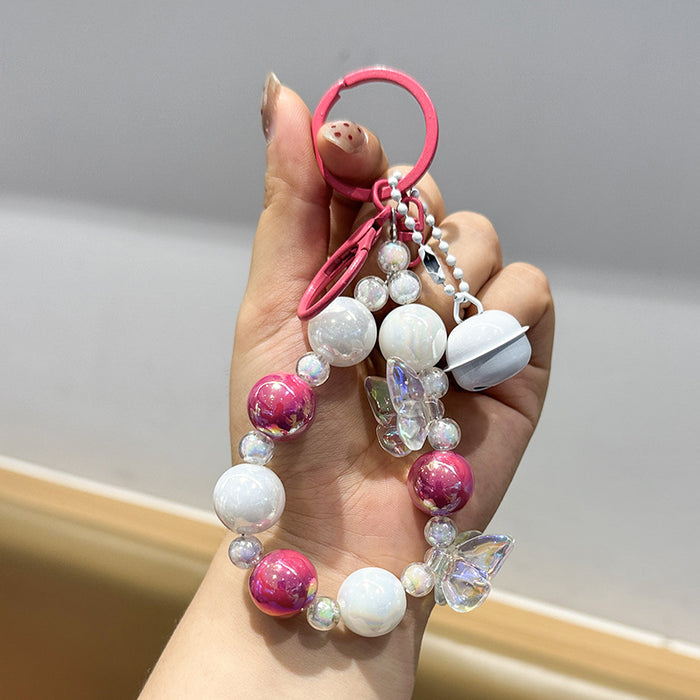 Wholesale Creative keychain, colorful bead phone chain, headphone bag, small pendant