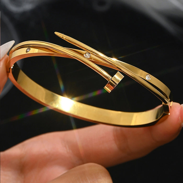 Wholesale Titanium Steel 18K Gold Plated Four Leaf Clover Bangle Set Row Set Sparkle Design Trendy Fashion Jewelry Accessory