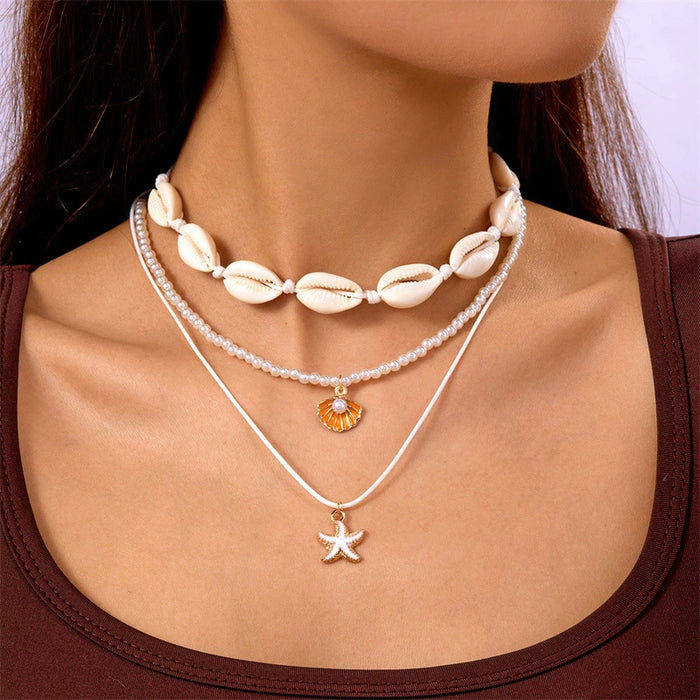 Wholesale Natural Shell Necklace Women Beaded Light Luxury Necklace Bohemian Niche Design
