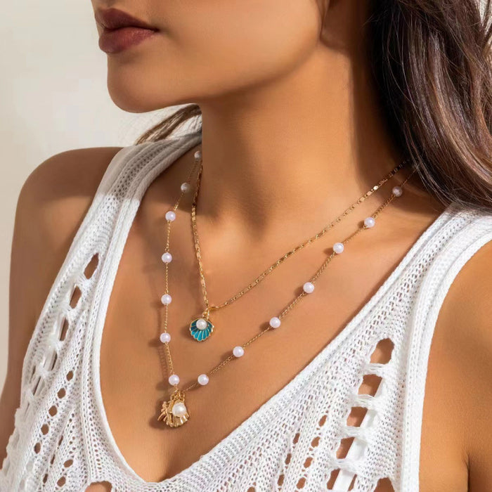 Wholesale Ocean style shell imitation design metal starfish necklace