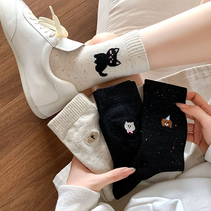 Wholesale New Cartoon Embroidered Socks, Middle Tube Socks, College Style Pile Socks, Cotton Socks