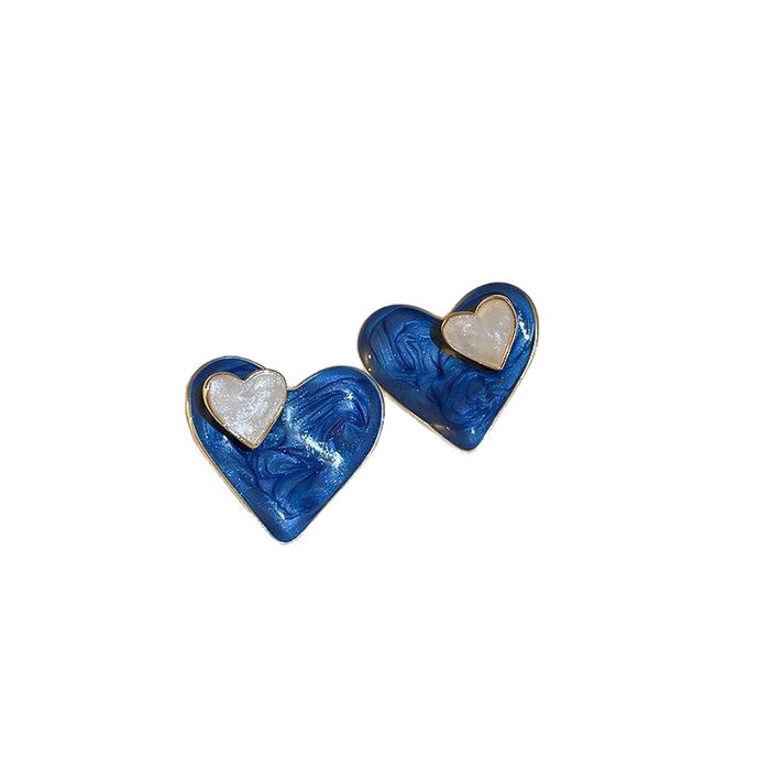 Wholesale Drip oil dyed heart-shaped earrings, pure silver needle earrings, new niche design, temperament earrings