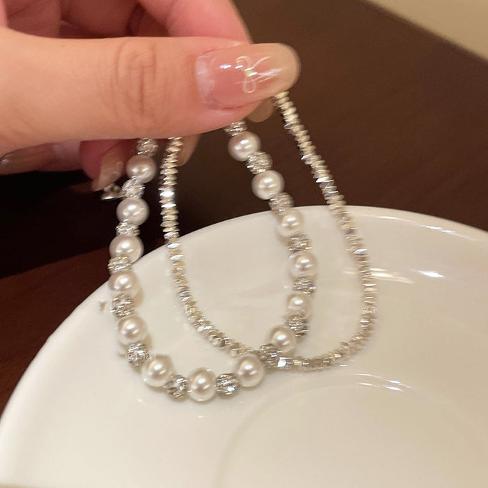 Wholesale Titanium Steel Pearl Crushed Silver Beaded Bracelet Simple for Women