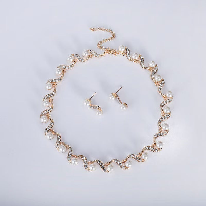 Wholesale Imitation pearl S-shaped jewelry necklace and earrings
