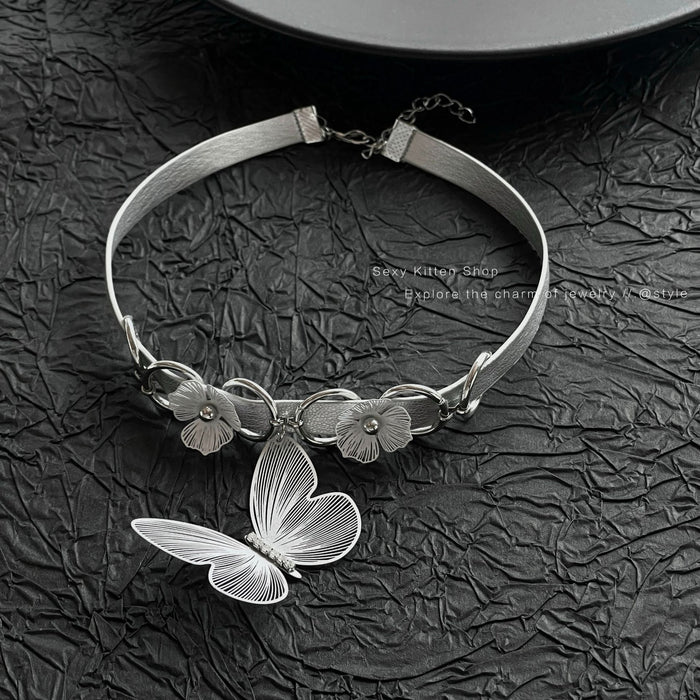 Wholesale Silver Gradient Flower Butterfly Collar Necklace
