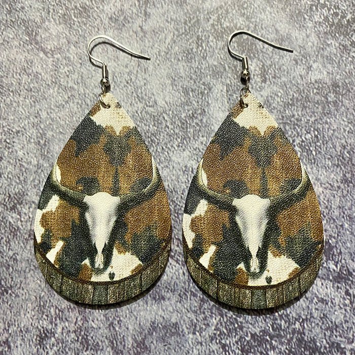 Wholesale Bohemian Western Retro Leather Drop Earrings