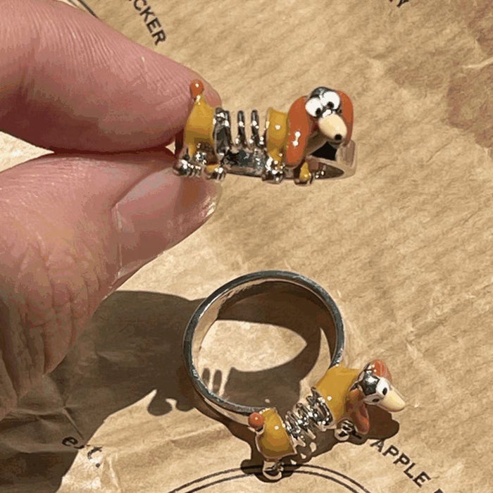 Wholesale Cute and quirky spring dog animal ring, playful index finger ring, adjustable opening ring