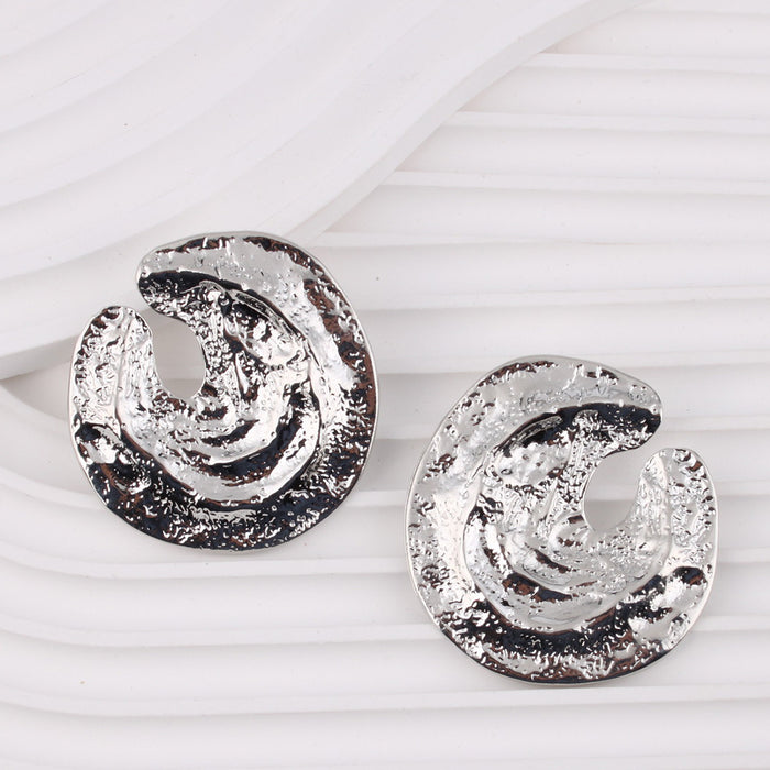 Wholesale Concave and Convex Texture Round Alloy Stud Earrings JDC-ES-QunQiu018